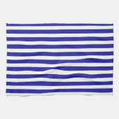 幅広の青と白のストライプ キッチンタオル (横)