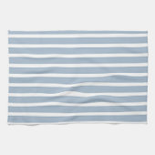 幅広の青灰白のストライプ キッチンタオル (横)