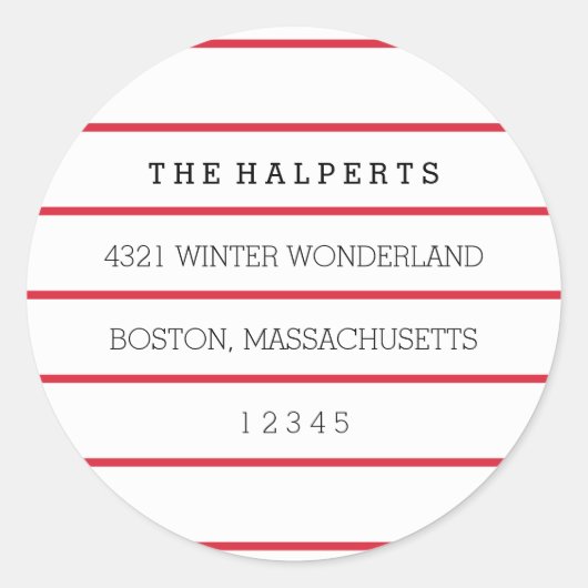 幅広ピンストライプ |赤と白 |差出人住所 ラウンドシール (正面)