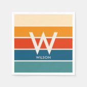 幅広レトロストライプ モノグラムパーティー スタンダードカクテルナプキン (正面)