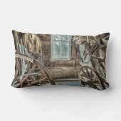 幌馬車、木の荷馬車の車輪 ランバークッション (裏面)