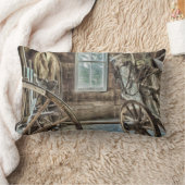 幌馬車、木の荷馬車の車輪 ランバークッション (ブランケット)