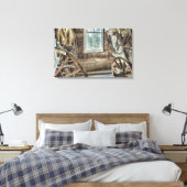 幌馬車、木製の荷車の車輪 キャンバスプリント (インサイチュ (寝室))