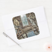 幌馬車、木製ワゴン車 スクエアシール (封筒)