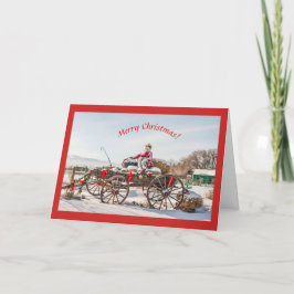 干しベール付きカウボーイサンタクリスマスワゴン カード