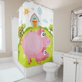 干し小屋のある農場の豚 シャワーカーテン (インサイチュ)