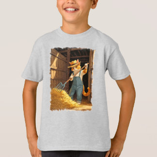 干し草で納屋の中の猫の農場! Tシャツ