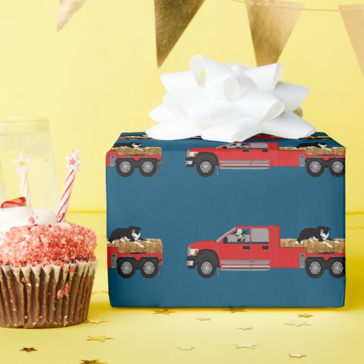 干し草と犬を持つトラックの西ランチカウボーイ ラッピングペーパー (誕生日パーティー)