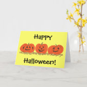 干し草のハロウィーンカードに3つの幸せなカボチャ カード (黄色い花)