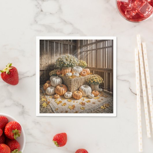 干し草のベールに乗った秋のカボチャ スタンダードカクテルナプキン (インサイチュ)