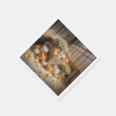 干し草のベールに乗った秋のカボチャ スタンダードカクテルナプキン (角)