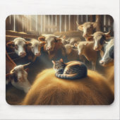 干し草の上の猫 マウスパッド (正面)