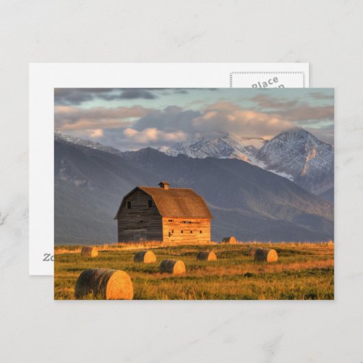 干し草の俵と劇的なフレームの古い納屋 ポストカード (正面/裏面)