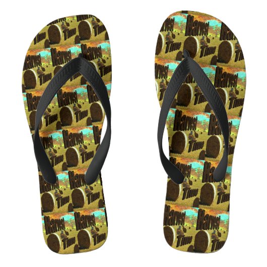 干し草の収穫時期のロゴとテーマ ビーチサンダル (フットベッド)