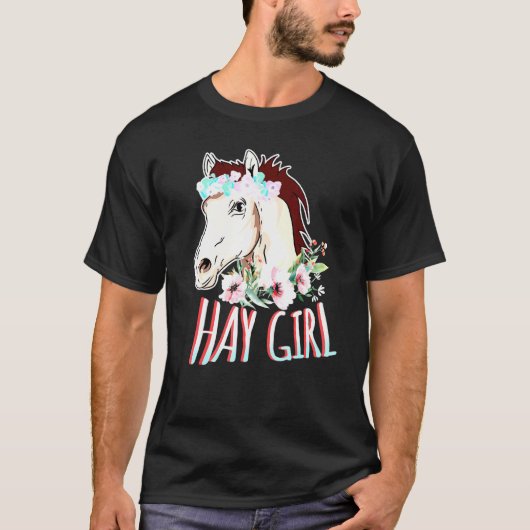干し草の少女 馬 花 馬術 フラワー ホース Tシャツ (正面)