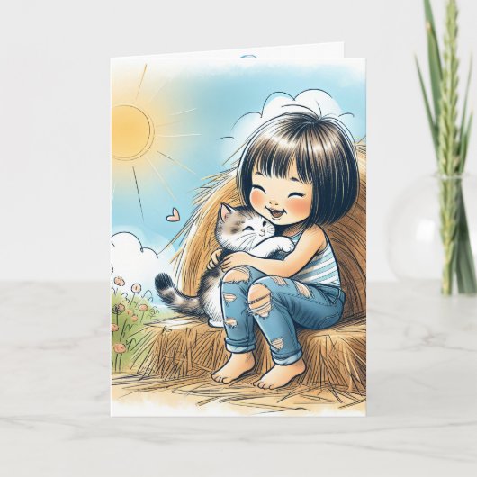 干し草の山の誕生日ガール カード (正面)