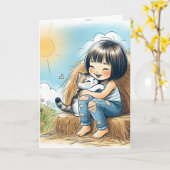 干し草の山の誕生日ガール カード (黄色い花)