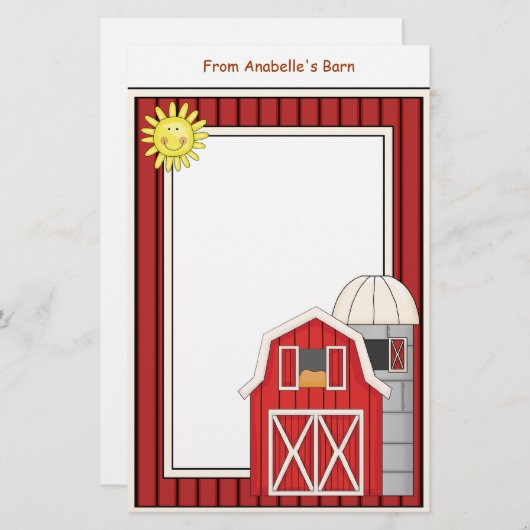 干し草の納屋の農業のテーマは筆記用紙をからかいます 便箋 (正面/裏面)