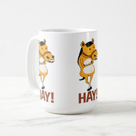 干し草を言うために落ちるおもしろいな馬 コーヒーマグカップ (正面左)