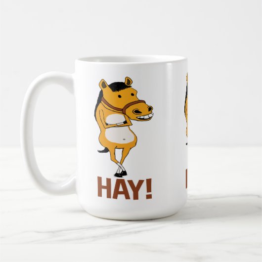 干し草を言うために落ちるおもしろいな馬 コーヒーマグカップ (左)