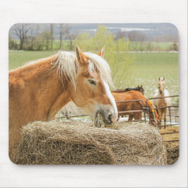 干し草を食べる農場の馬 マウスパッド