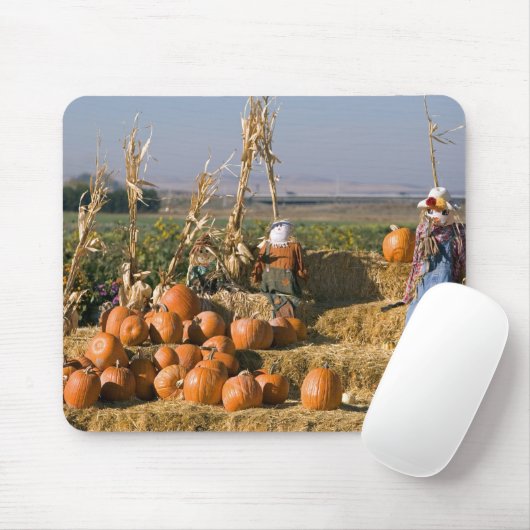 干し草ベールおよびかかしが付いているカボチャ表示 マウスパッド (マウス)