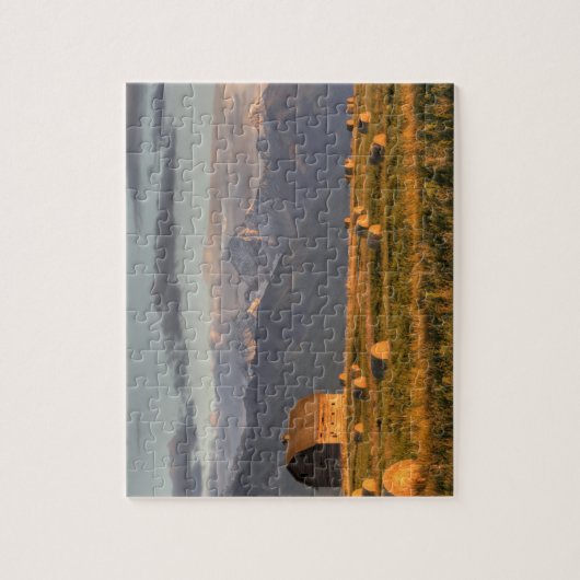 干し草ベールによって組み立てられ、劇的な古い納屋 ジグソーパズル (縦)