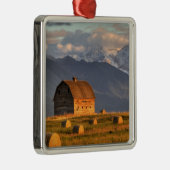 干し草ベールによって組み立てられ、劇的な古い納屋 メタルオーナメント (右)