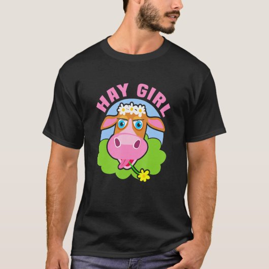 干し草女子牛愛 Tシャツ (正面)