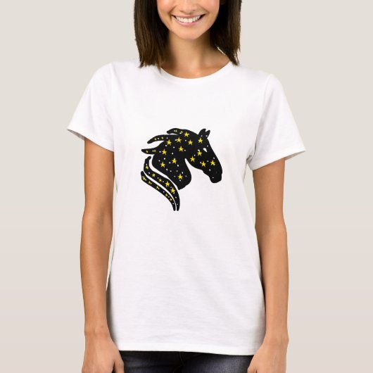 干支の午(馬)の女性向けギャラクシーデザイン Tシャツ (正面)