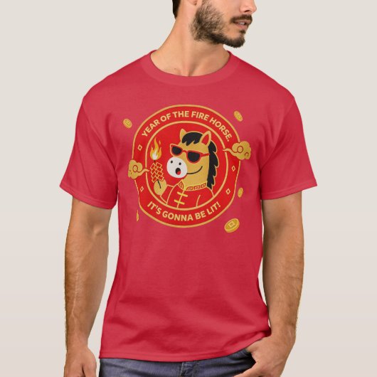 干支の赤い馬 午年 Tシャツ (正面)