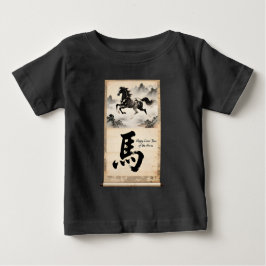 干支午年 馬の年 掛け軸: 中国伝統工芸 ベビーTシャツ