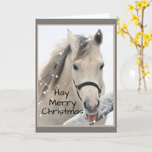 干草メリークリスマスホースファーム動物のユーモア カード (黄色い花)