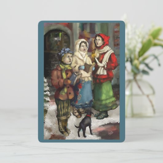 平らなカードを絵を描いているDickensianのクリスマスの聖歌隊 シーズンカード (スタンド正面)