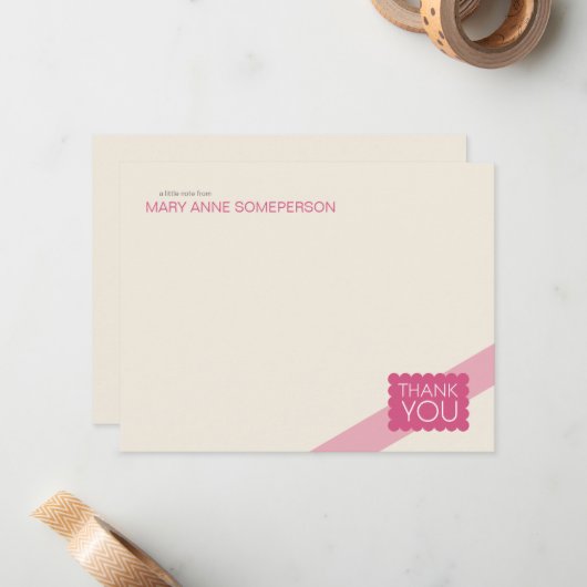 平らなスカラップで仕上げられたショッキングピンク|はメッセージカード感謝していしています ノートカード (正面/裏面インサイチュ)