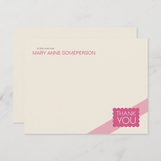 平らなスカラップで仕上げられたショッキングピンク|はメッセージカード感謝していしています ノートカード (正面/裏面)