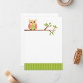 平らなフクロウのメッセージカード-かわいい文房具 ノートカード (正面/裏面インサイチュ)