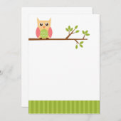 平らなフクロウのメッセージカード-かわいい文房具 ノートカード (正面/裏面)