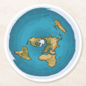 平らな地球の地図 ラウンドペーパーコースター (正面)