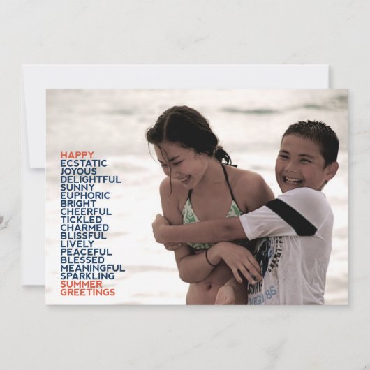 平らな夏の挨拶の形容詞 カード (正面)