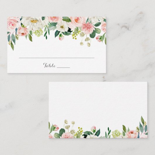 平らな座席表を結婚するピンクおよび白い花 プレイスカード (正面/裏面)
