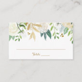 平らな座席表を結婚する金ゴールドおよび白い花 プレイスカード (正面)