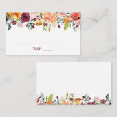 平らな座席表、オレンジピンクを結婚する秋の花 プレイスカード (正面/裏面)