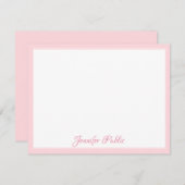 平らな書道の原稿のピンクのボーダー白いテンプレート ノートカード (正面/裏面)