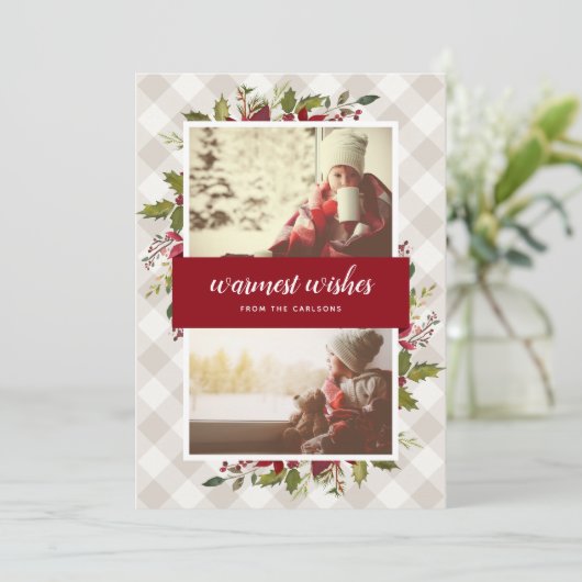 平らな最も暖かい願いの冬の緑の草木2の写真 シーズンカード (スタンド正面)