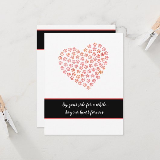 平らな毛皮で覆われた飼い犬猫の悔やみや弔慰の心配のハートの足 カード (正面/裏面インサイチュ)