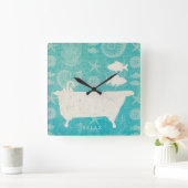 平らな沿岸芸術|の浴槽 スクエア壁時計 (ホーム)