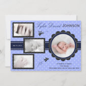 平らな男の赤ちゃんの写真の誕生の発表 案内状 (正面)