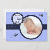 平らな男の赤ちゃんの写真の誕生の発表 案内状