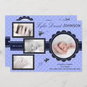 平らな男の赤ちゃんの写真の誕生の発表 案内状